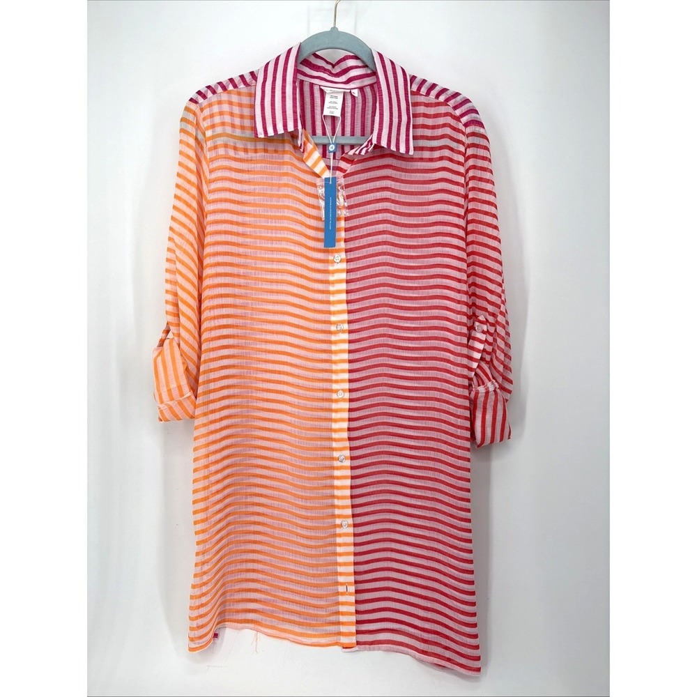 Bleu Rod Beattie Swim Coverup XL Red Orange Boy Shirt Swimsuit Sheer NWT
